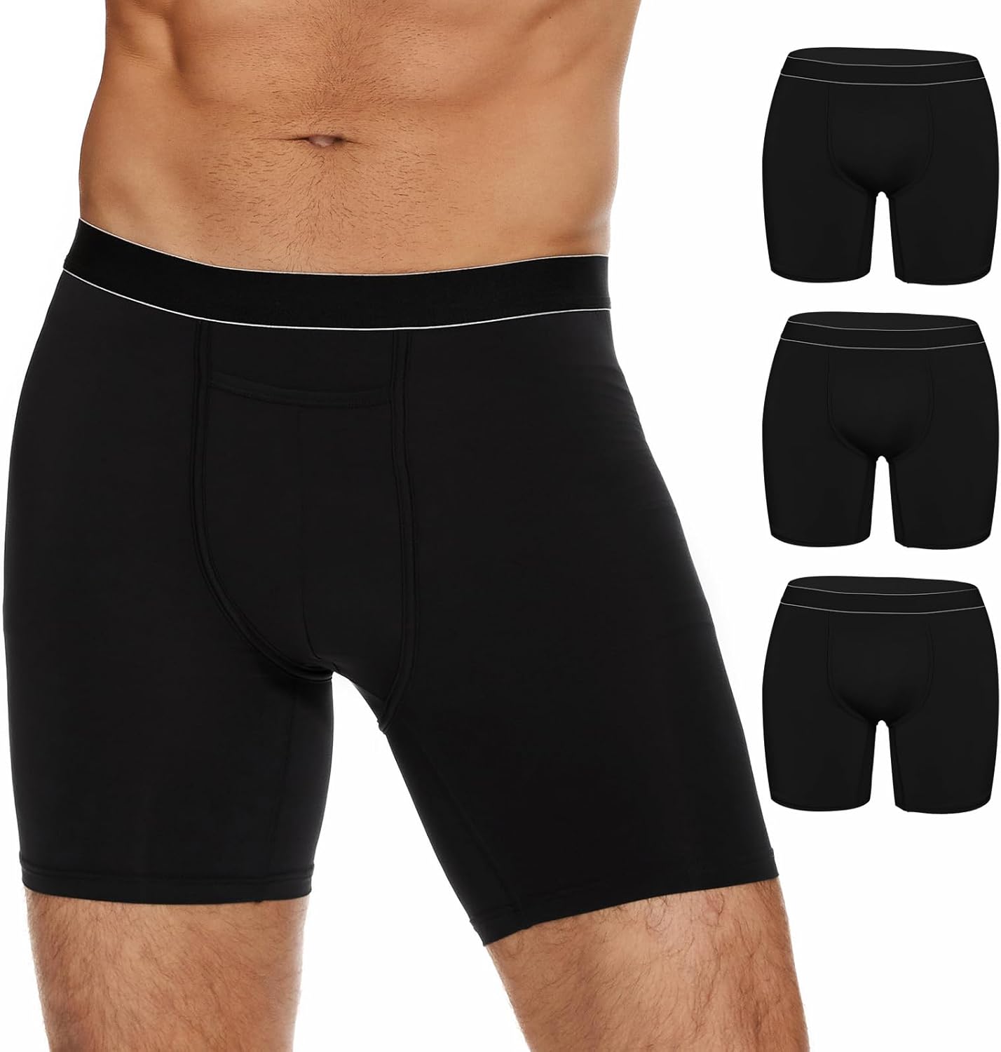 Mens Ice Silk Underwear Seamless Boxer Briefs with Pouch Breathable Cool Boxers 3 Pack